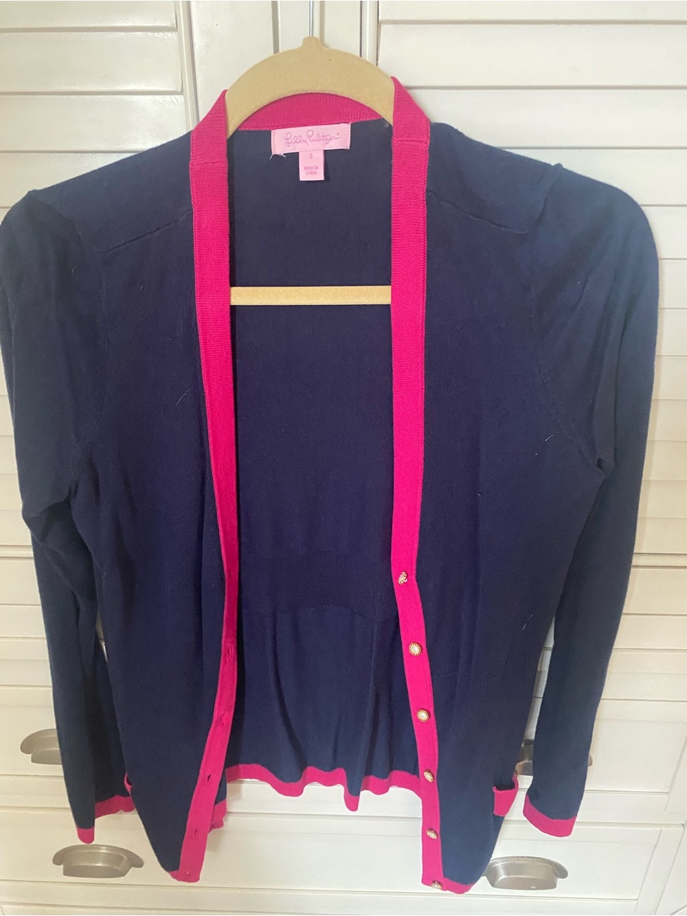 Lilly Pulitzer Navy & Pink Trim Open Cardigan Sweater
